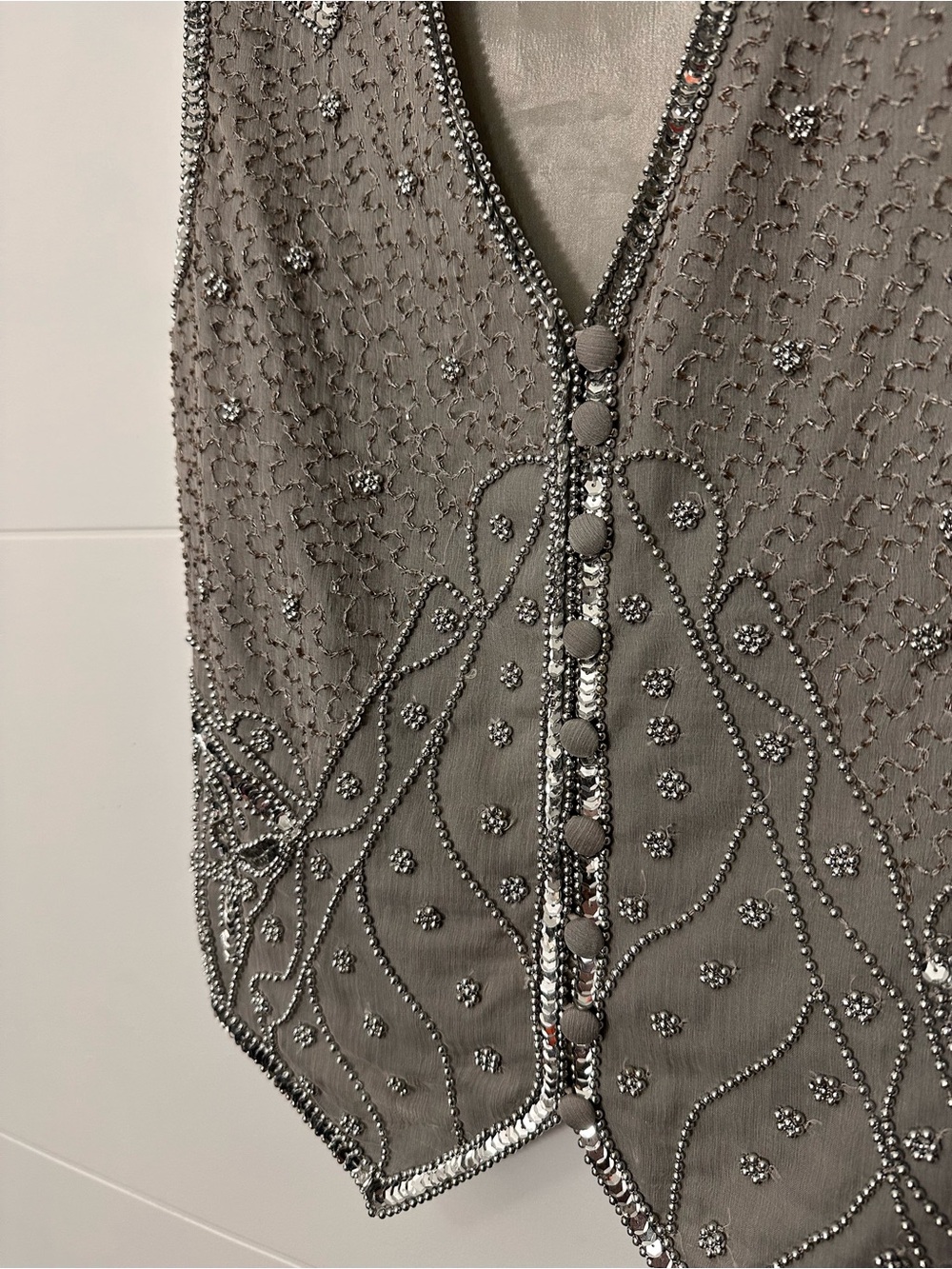 Spenser Jeremy Vintage Silver Beaded Sequin Women's 100% Silk Size S NWT - Picture 3 of 7